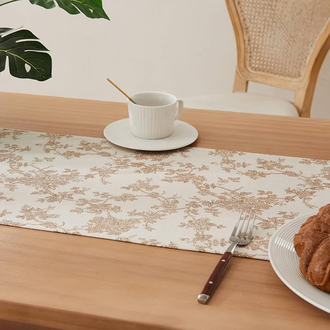 French Pastoral Farmhouse Table Runners, 13x36 Inch Brown | 100% Organic Cotton - Image 5
