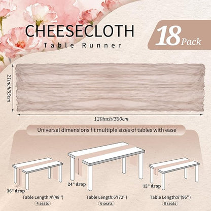 18 Pack Cheesecloth Table Runner 10FT Rosy Brown Table Runner Boho Gauze Cheese - Image 2