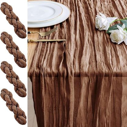 Cheesecloth Table Runner 10FT 4Pcs Brown Boho Gauze Rustic Sheer Runners | by Xiomot