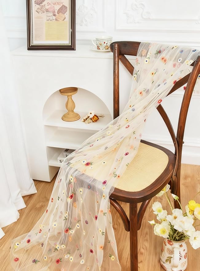 Table Runner 10FT Floral Gauze Tea Party Decorations Embroidery | Champagne - Image 5