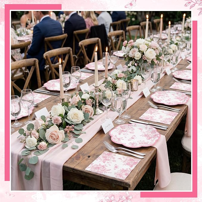 50 Pcs Pink Floral Plates and Napkins, Bridal Baby Showe - Image 6