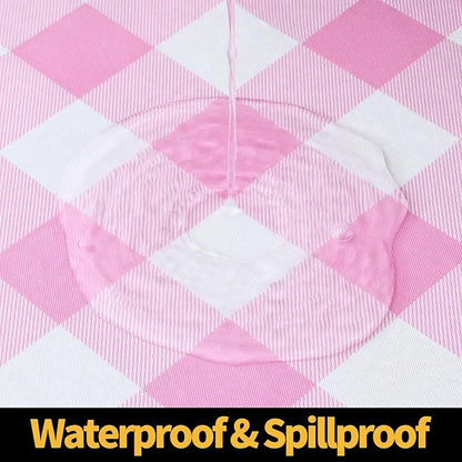 Smiry Rectangle Picnic Table Cloth, Elastic Waterproof Fitted Vinyl Tablecloths, Flannel Backed Buffalo Plaid Table Covers for Dining, Camping, Valentines(White and Pink, 30" x 96")