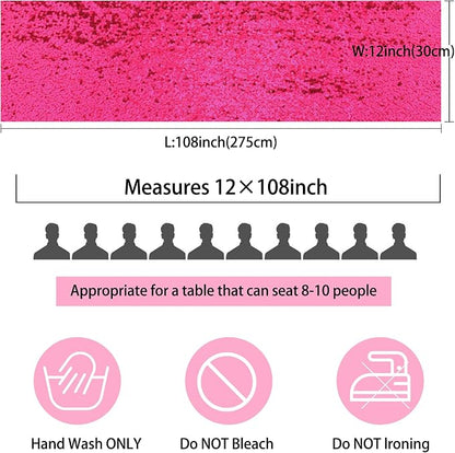 12 Packs Sequin Table Runner Hot Pink 12 X 108 Inch Glitter Dining Table Runner - Image 3