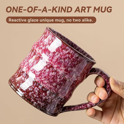 Unique Reactive Glaze Cherry Red Ceramic Coffee Mug - 15 oz Large Coffee Cup - Image 3