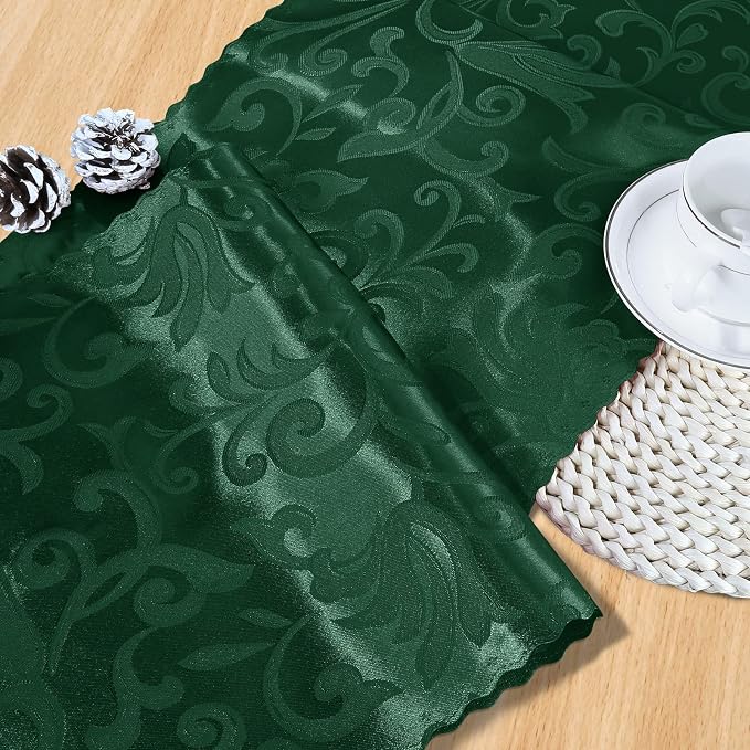 MILVOWOC Emerald Green Satin Table Runner, 4 Pack, 12 x 72 Inch | Jacquard - Image 4