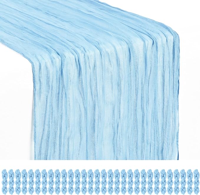 Showgeous 30 Pack Baby Blue Cheesecloth Table Runner, 17 x 108 Inches | Boho by Showgeous