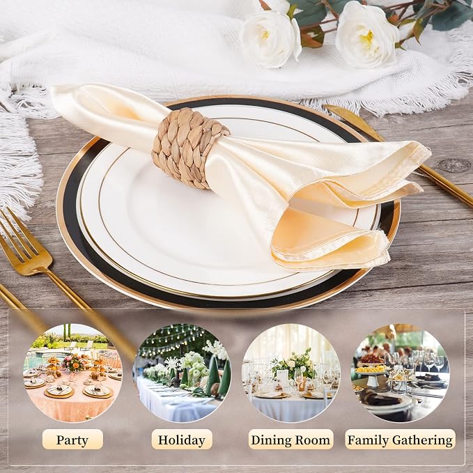 Napkin Rings Set of 12, Farmhouse Table Decor Handmade by Natural Water Hyacinth - Image 6