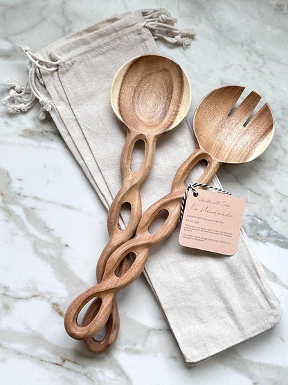 Salt & York 13-Inch Acacia Wood Salad Servers, 2-Piece Handcrafted Wooden Fork - Image 5