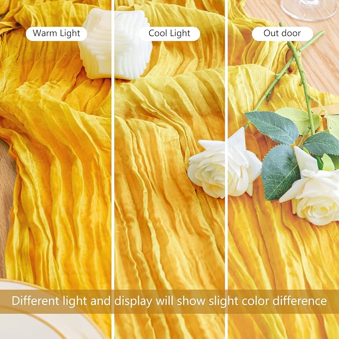 Cheesecloth Table Runner 10FT 6Pcs Gold Boho Gauze Rustic Sheer Runners | - Image 5