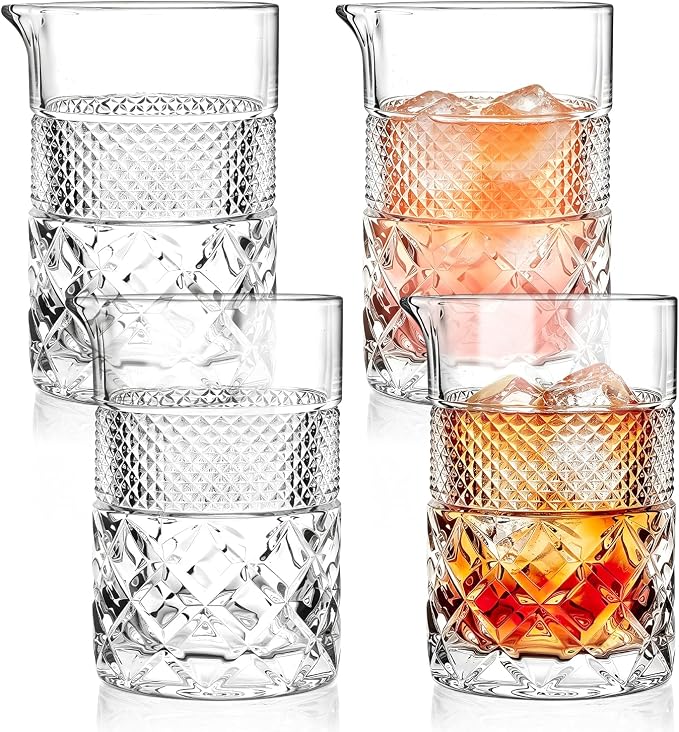 4 pcs Cocktail Mixing Glass Bartender | 24oz Crystal Bar Stirring Glass | Old by Unknown