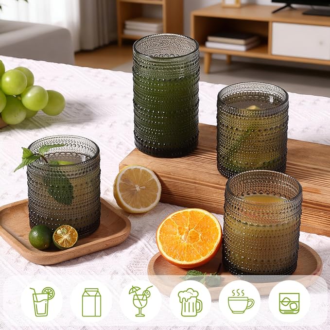 Moretoes 12 Pack Hobnail Drinking Glasses Gray Water Glass Cups Set | Mixed - Image 4