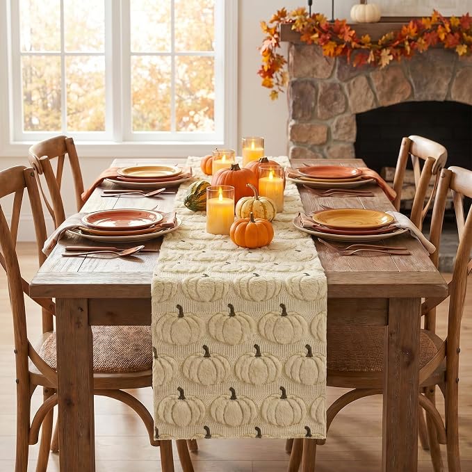 Artoid Mode Beige Soft Faux Fur Fall Table Runner 13x120 Inch | Seasonal - Image 2