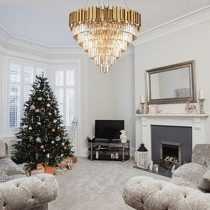 Modern Crystal Chandelier for Living Dining Room Entryway Gold Round W31.5