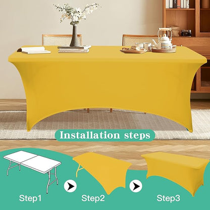 6FT Table Cloth for Rectangular Fitted Events Stretch Yellow Table Covers Washable Spandex Tablecloth Protector for Party, Wedding, Cocktail, Banquet, Festival