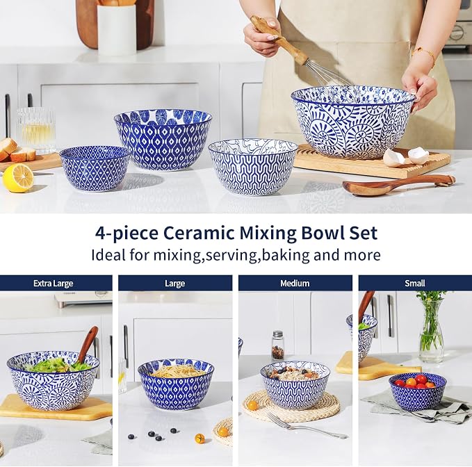 Selamica Ceramic Mixing Bowls, Nesting Bowls Set of 4 - Image 4