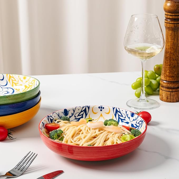 LEHAHA Pasta Bowls Set of 4, 8.25 inch Ceramic Serving Bowls - Image 3