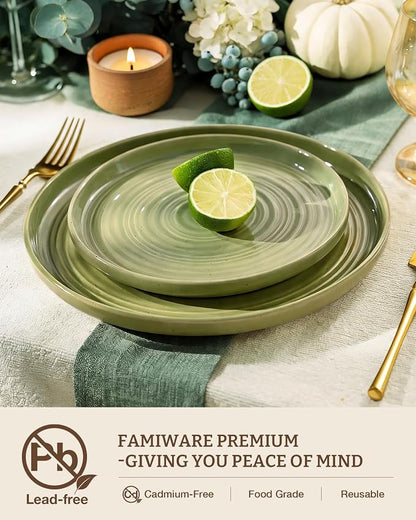 Dinnerware Sest for 8, Ceramic Plates & Bowls, Olive Green | 24-Piece Ceramic - Image 2