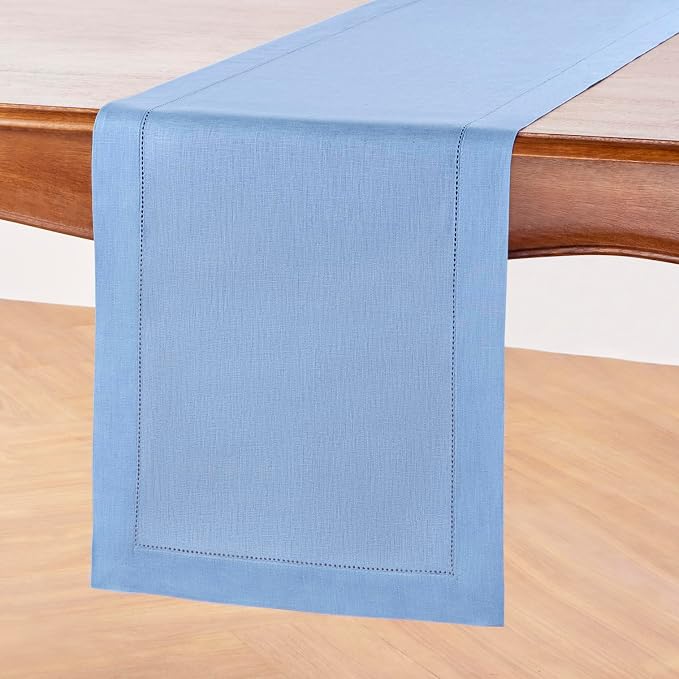 Solino Home 100% Pure Linen Dining Table Runner Cornflower Blue, 14 x 72 in | - Image 2