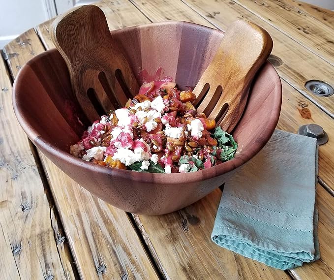 Acacia Wave Bowl with Salad Hands - Image 6