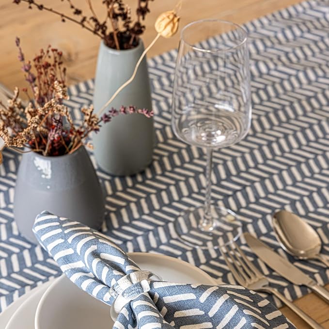 over&back 18x108 Hand-Blocked Printed Cotton Table Runner - Image 8