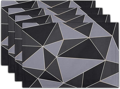 Black Table Mats Set of 4 - Mid Century Modern Placemats Gray Table Mats 12x18 for Party Kitchen Dining