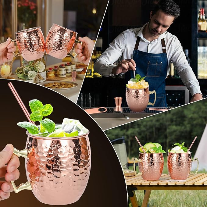 Amrules Moscow Mule Mugs Set of 4, 16 OZ Hammered Copper Cups - Image 6