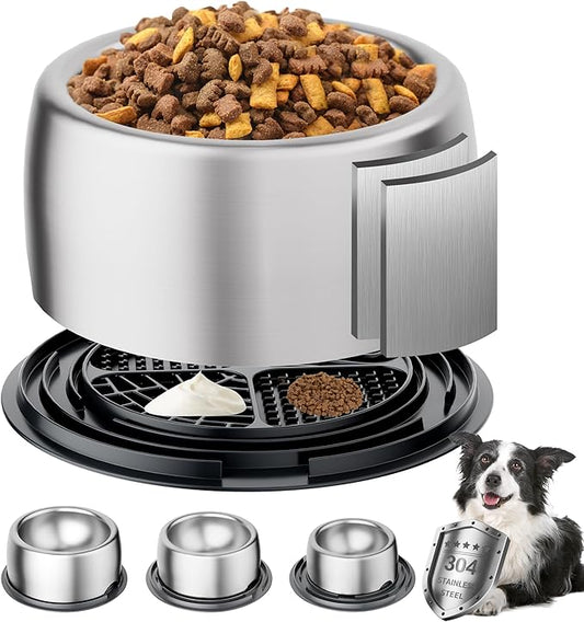 304 Stainless Steel Dog Bowls, Heavy Duty Dog Food Bowl with Extra Strong Non-Slip Mat, Thick Metal Base Water Bowl with Lick Mat for Small, Medium, Large Dogs, Indoor/Outdoor (19.8 oz)