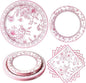 60Pcs Pink Floral Paper Plates and Napkins Party Supply, Serves 20 | Disposable by BORAENDEY