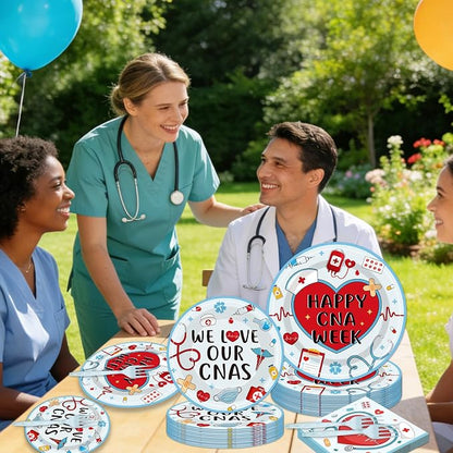 EUOYUFO 96Pcs Happy CNA Week Paper Plates Napkins Forks CNA Week Party Tableware - Image 6