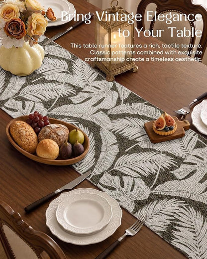13"x 72" Jacquard Woven Chenille Table Runner, Feather | Exquisite Jacquard - Image 2