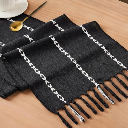 Halloween Black Table Runner 48 Inches Long, Fall Black Embroidered Striped by Niviy