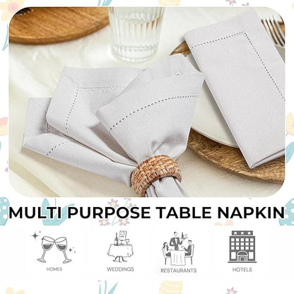 Bedding Craft Cotton Dinner Cloth Napkins Set of 12 – 18x18 Apricot Gelato Moonstruck Hemstitched – Machine Washable Fabric Napkins for Weddings, Baby Showers, Thanksgiving & Gifting