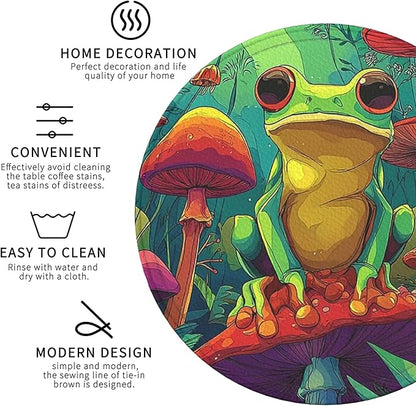 Frog Coasters Leather Round Drink Coasters 6 Pcs Set with Holderor for Cup Drink Coffee Table Bar Home Decor