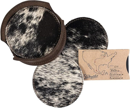 Set of 6 Circular Coasters for Drinks, Glass & Cups Stain Protection, Full Grain Leather, Handmade (Furry)