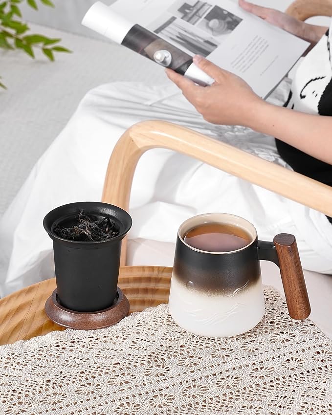 ZENS Tea Infuser Mug with Lid for Loose Tea Steeper, 14.5oz White | Embossed - Image 2