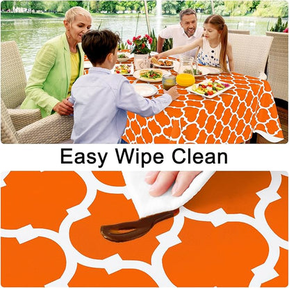 Smiry Rectangle Table Cloth, Waterproof Vinyl Tablecloth with Flannel Backing for Rectangle Tables, Wipeable Spillproof Plastic Tablecloths for Dining, Indoor and Outdoor (60"x120", Bright Orange)