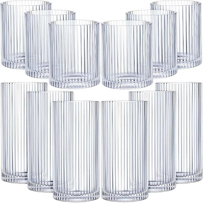 Zhehao 12 Pcs Ribbed Drinking Glasses Set 12 oz 14 oz Glass Cups Vintage by Zhehao