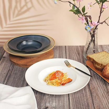 Pasta Plates with Rim 17.1 oz, Soup Bowl Pasta Bowl Set of 4, White Shallow Bowl Plate, Ceramic Wide Rimmed Soup Bowl, Best choice for high-end restaurants, hotels, and foodies, 11.3 Inch