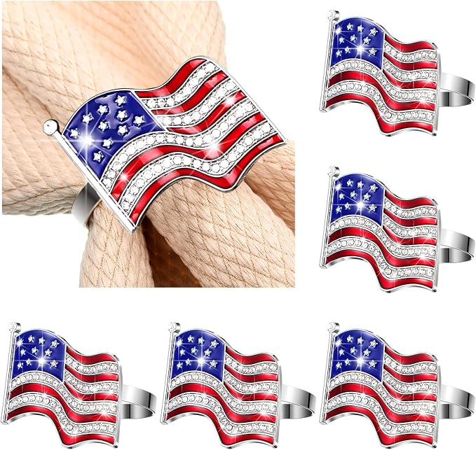 Geiserailie 6 Pieces Patriotic Napkin Rings 4th of July American Flag Napkin by Geiserailie