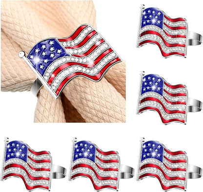 Geiserailie 6 Pieces Patriotic Napkin Rings 4th of July American Flag Napkin by Geiserailie