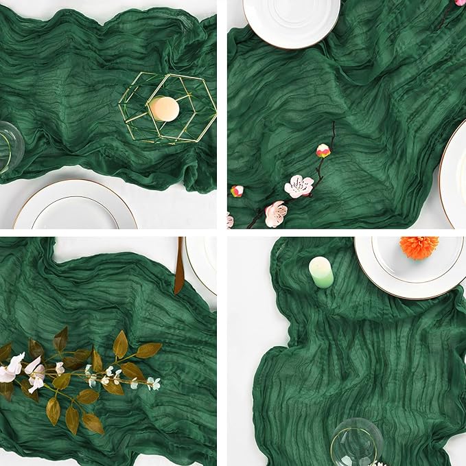 4 Pack Emerald Green Cheesecloth Table Runner 20 x 120 inch Gauze Table Runners - Image 4