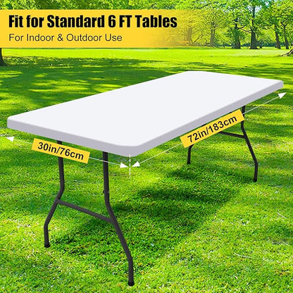 Smiry Rectangle Picnic Table Cloth, Waterproof Elastic Fitted Tablecloths for 6 Foot Tables, Washable Polyester Table Cover for Camping, Indoor and Outdoor (White, 30"x72")