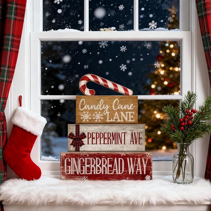 Moucuny 4 Pcs Christmas Table Decor Wooden Candy Cane Decoration Christmas - Image 6