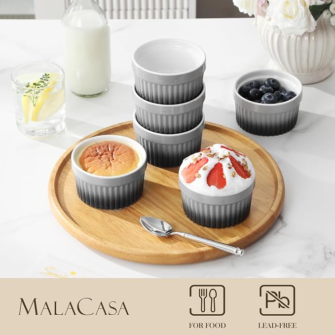 MALACASA Ramekins 6 oz Oven Safe, Small Ceramic Souffle Dishes - Image 3