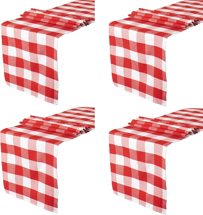 ShinyBeauty Red and White Checkered Table Runner 108 Inches Long, 4 Packs | by ShinyBeauty