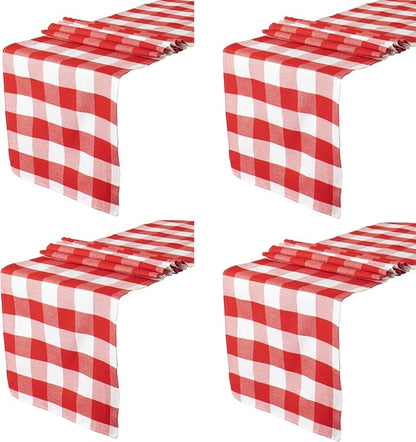 ShinyBeauty Red and White Checkered Table Runner 108 Inches Long, 4 Packs | by ShinyBeauty