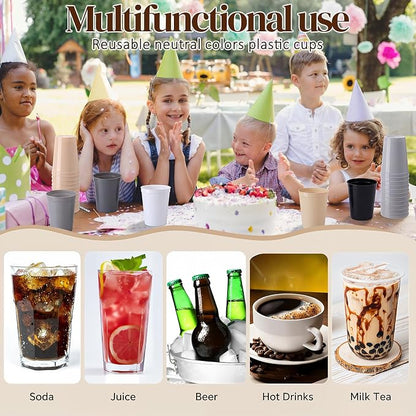 Yungyan 50 Pack, 16 oz Stadium Cups Reusable Plastic Cups, Neutral Colors - Image 7