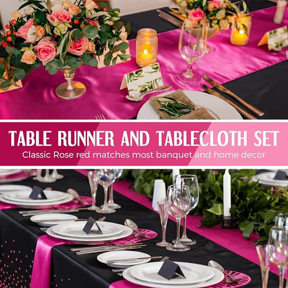 12 Pack Black and Hot Pink Disposable Plastic Tablecloths and Satin Table - Image 5