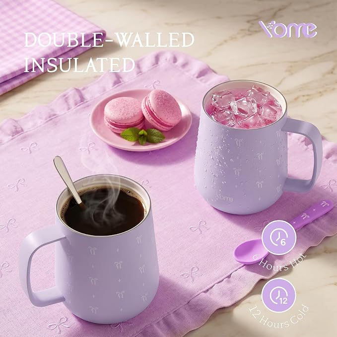 YOME 10oz Bow Light Purple Insulated Coffee Mug - Image 3