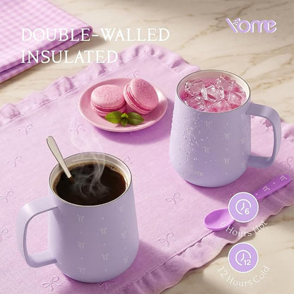 YOME 10oz Bow Light Purple Insulated Coffee Mug - Image 3